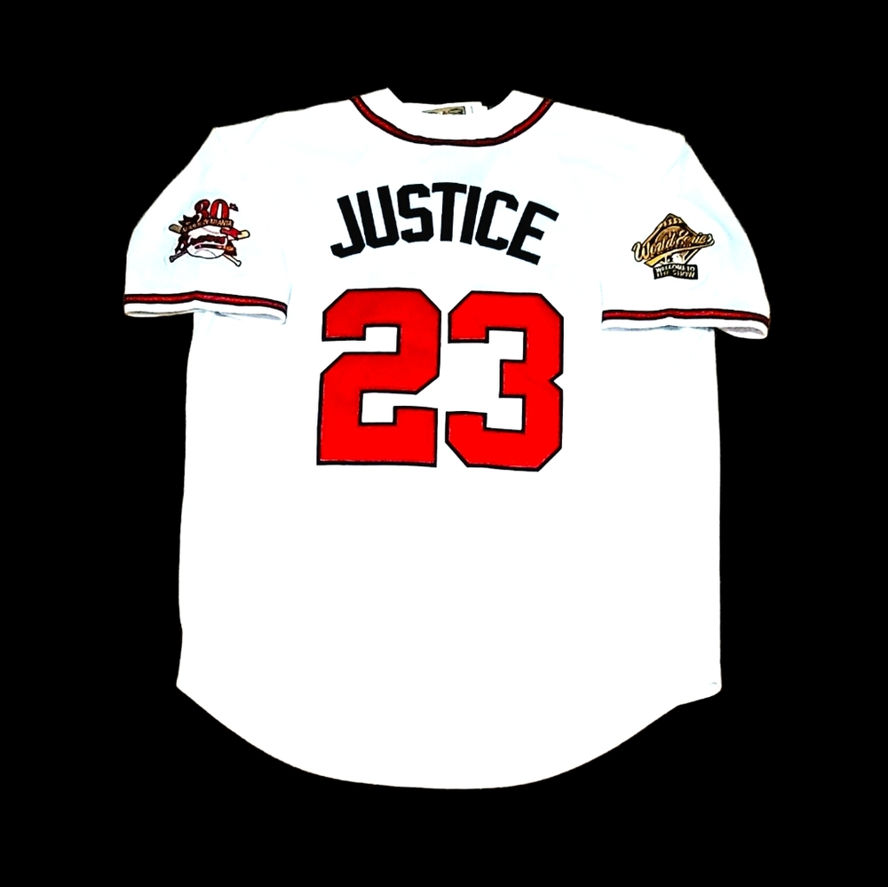 David Justice Jersey Atlanta Braves 1995 World Series Throwback Stitched…
